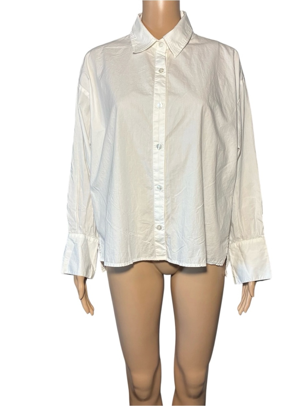 Parker Button Down Women's Shirt S White Relax Long Sleeve Collared 100% Cotton